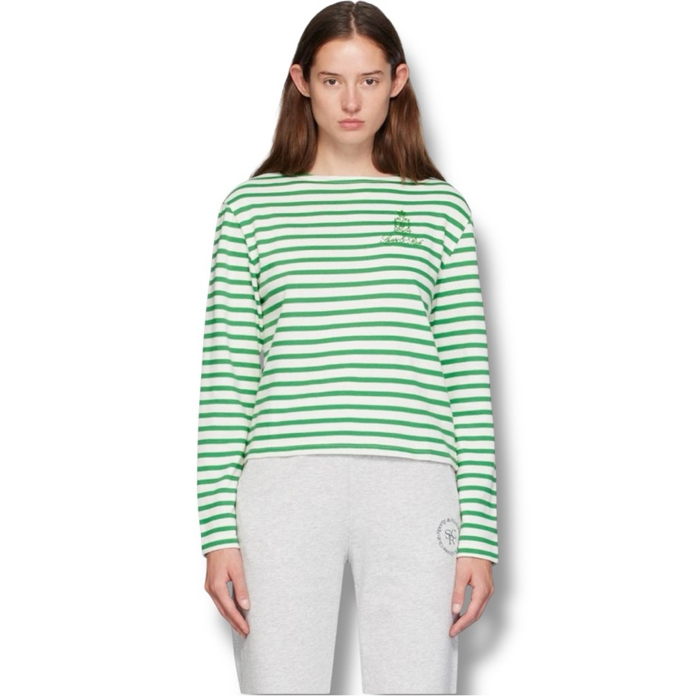 Sporty & Rich Orange and White Striped Long Sleeve Lightweight Knit Sweater Top - Picture 3 of 15